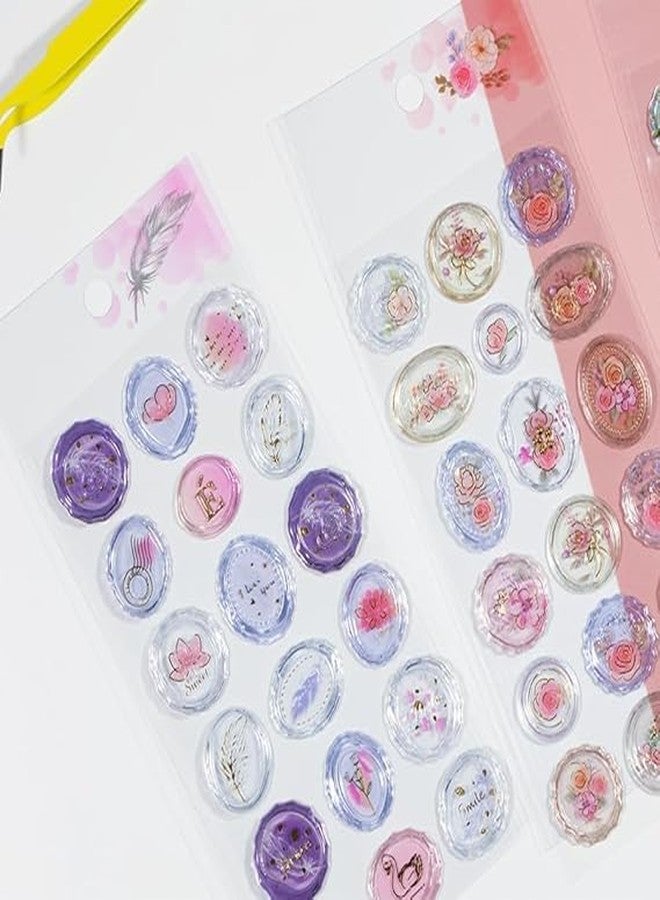 NVF مجموعة ملصقات شفافة بتأثير الراتنج الزهري | ملصقات زهور جمالية للمذكرات وسجلات القصاصات والأعمال اليدوية - Image 2